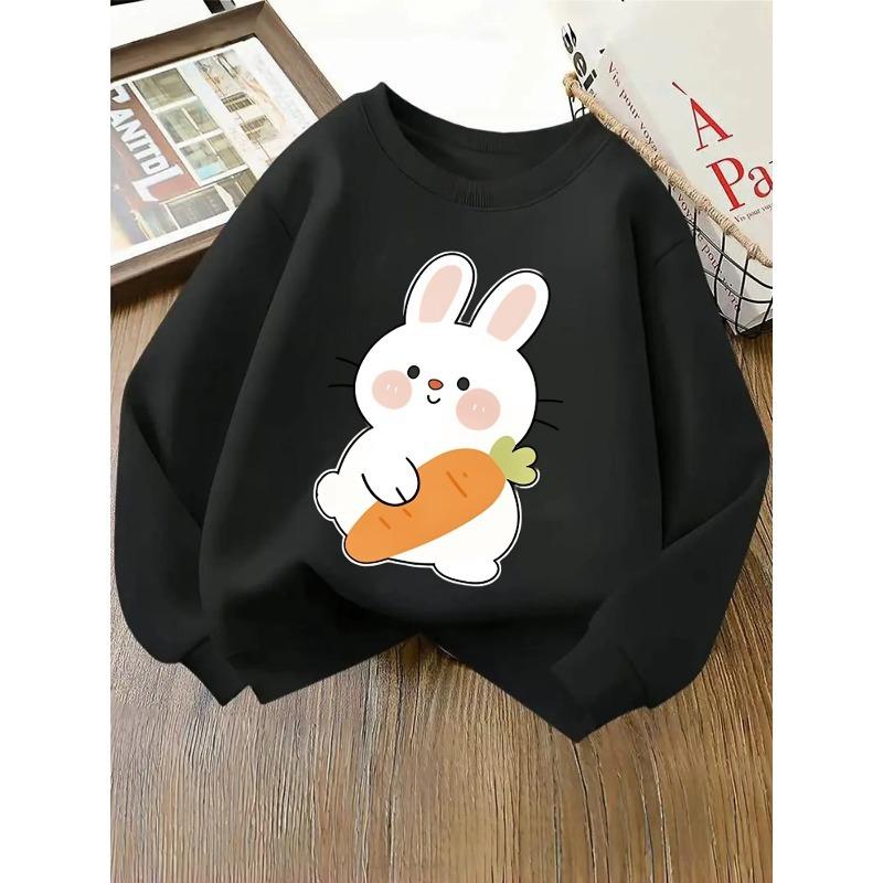European sizes Kids' Crewneck Sweatshirt - Cute Bunny Holding Carrot , Sportswear And Casual Wear, Soft And Comfortable