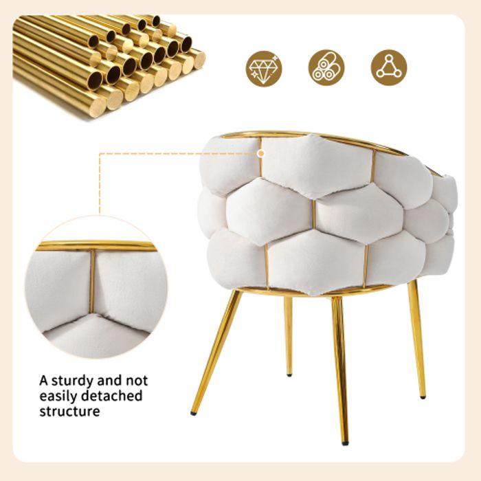 Chaise En Velours - MUVOE - Chaise Bulle - Beige - Pieds En Fer Doré - 1 Place