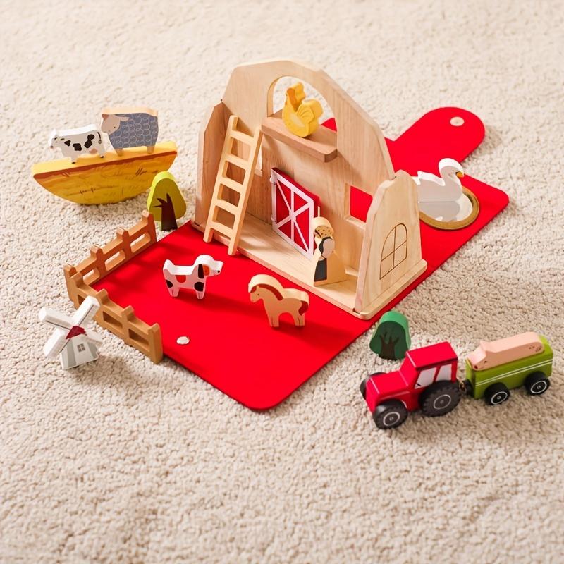 Early Education Cognitive Animal Barn Toys,Baby Educational Play House Farm Ornaments,Interesting Stacking Toys, Wooden Building Blocks Stacking