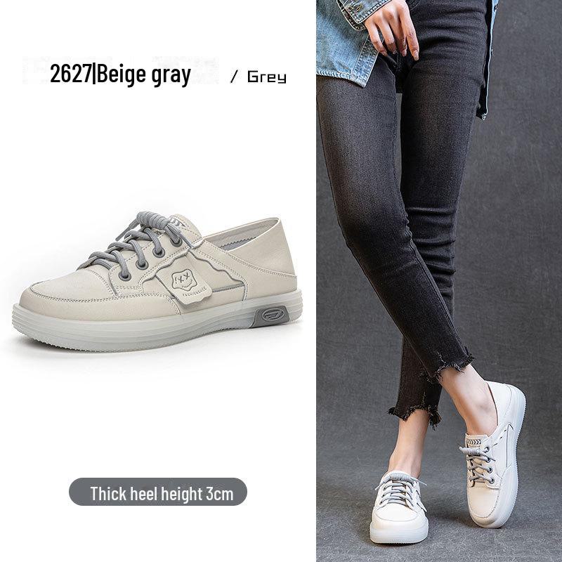2025 Women's White Genuine Leather Soft Sole Casual Flat Shoes – Spring Versatile Style