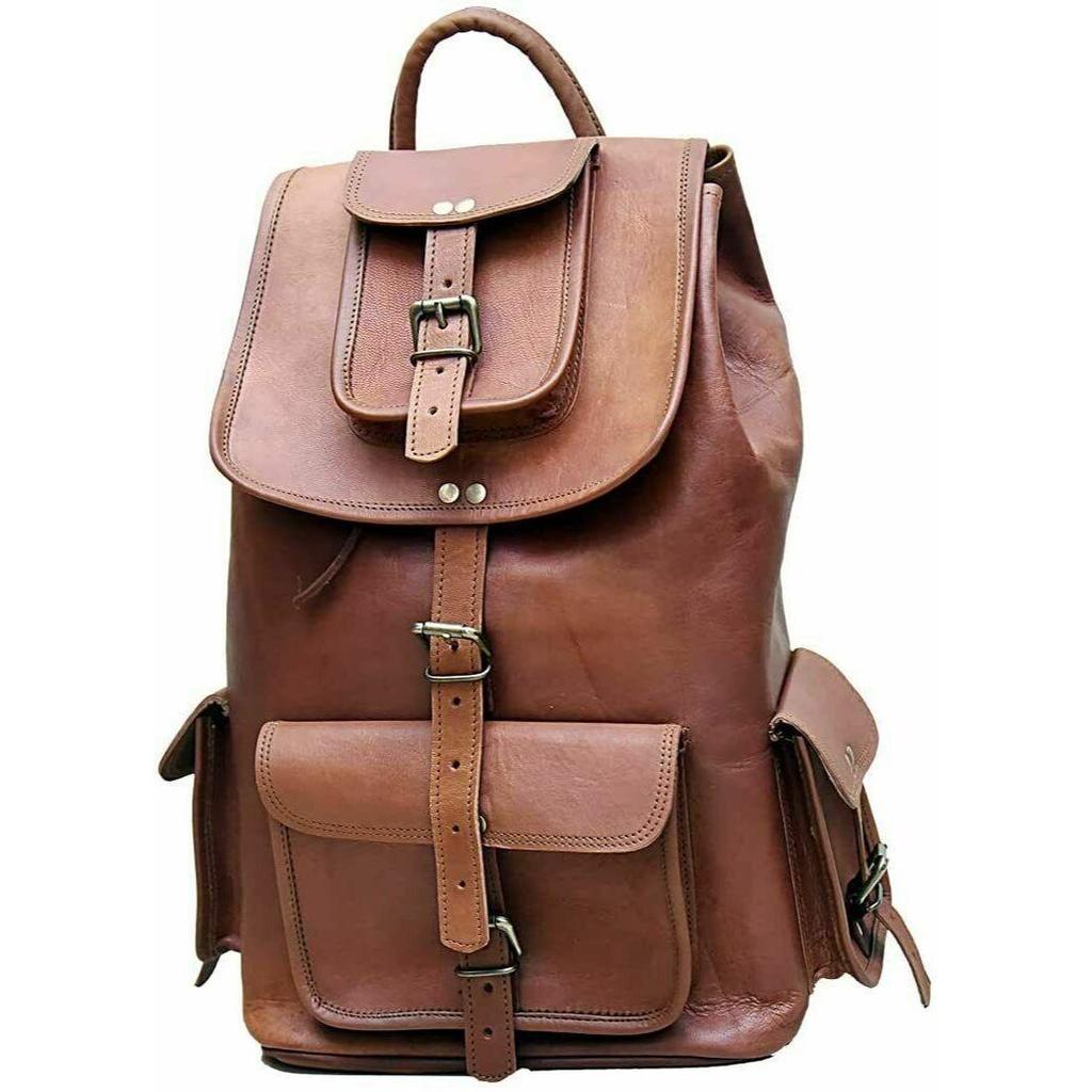 Sac à Dos Cartable En Cuir Véritable Marron Pour Homme - Bandoulière, Style Vintage Fait Main