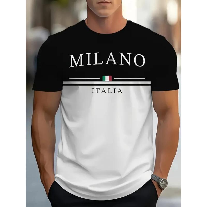 Summer Round Neck 3D MILAN Pattern Print Top Fashionable Casual Short Sleeved Men's T-shirts