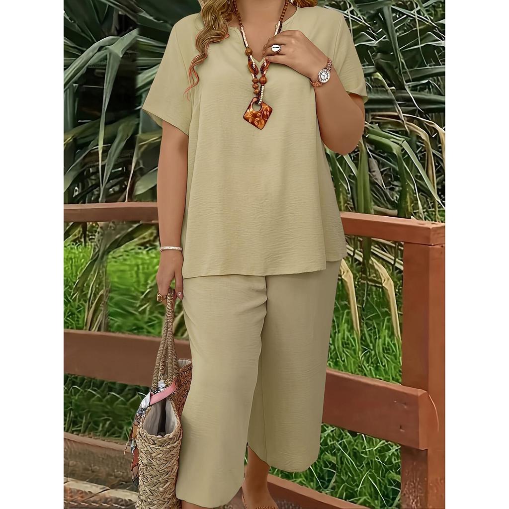 Fashion 2 Piece Sets Womens Outfits Elegant and Fashionable Solid Color Short Set for Plus Size Women's Clothing