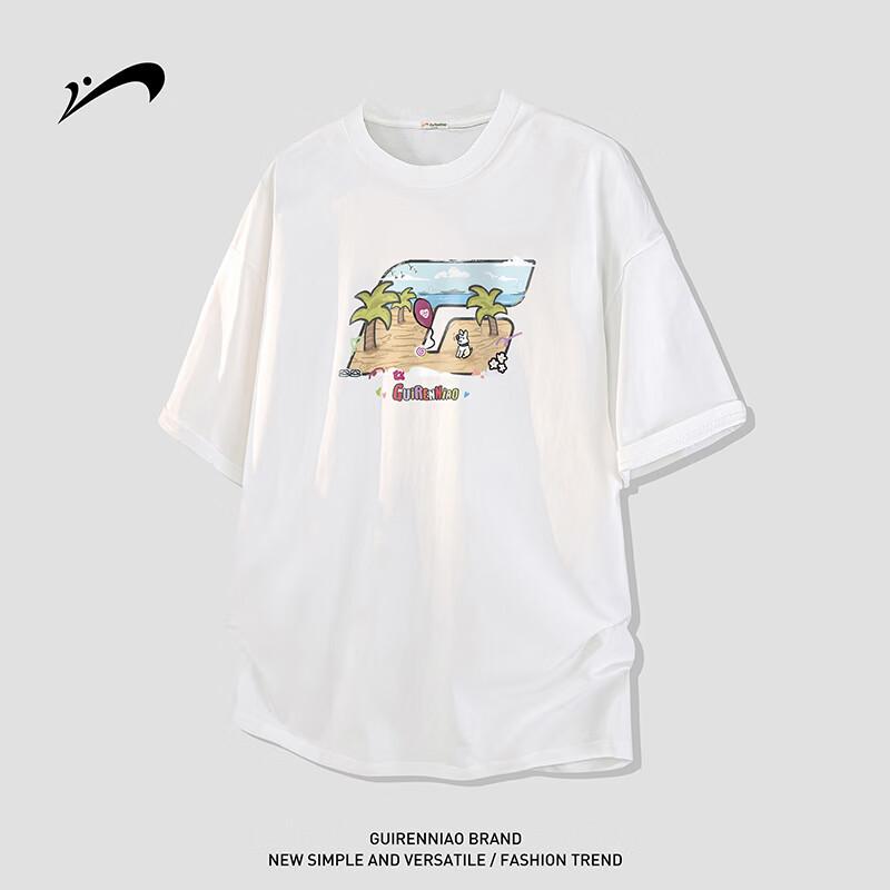 Guirenniao Men s Cotton Letter Print Loose Fit T-Shirt M