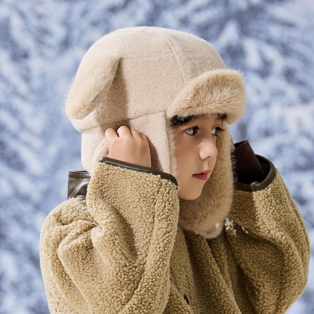 Kids' 2025 Autumn/Winter Lei Feng Hat: Thickened Pom-Pom Ear Protection, Plush Warmth for Boys & Girls.