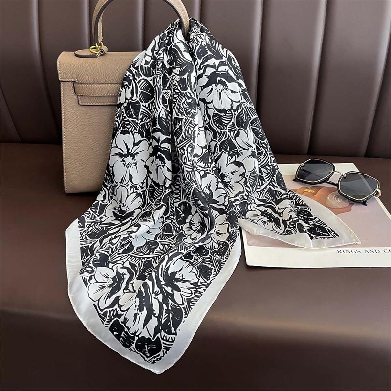 70*70cm Fashion Silk Satin Hair Scarf Women Handkerchief Printed Female Square Head Bandana Small Neck Muffler Hijab Lady Girl