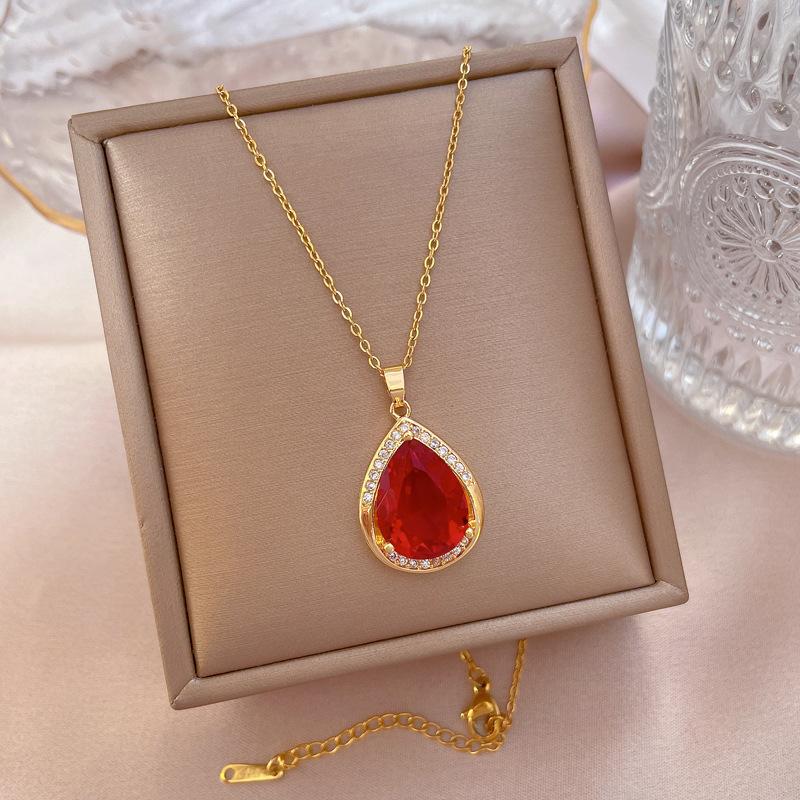 Luxury Ruby Full Diamond Micro-Diamond Necklace Women'S Transfer Bead Collarbone Chain With Jewelry