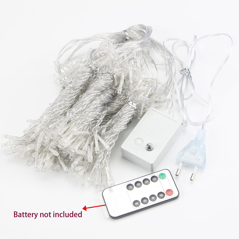 Cortina LED cu telecomandă de 2/3/6m, cu LED-uri de Crăciun, pentru petrecere în curte, pentru nuntă, fereastră, decor în aer liber, pentru Anul Nou