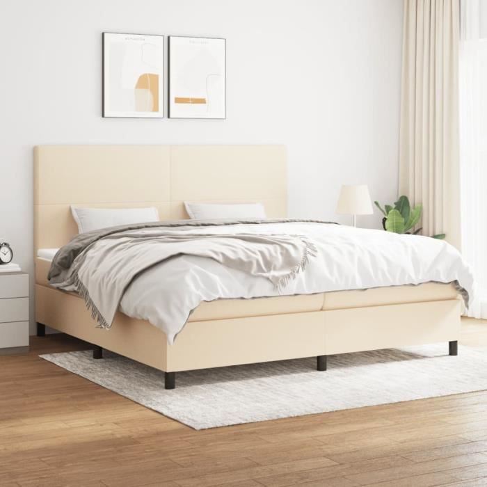 3141646 vidaXL Lit à sommier tapissier avec matelas Crème 200x200 cm Tissu