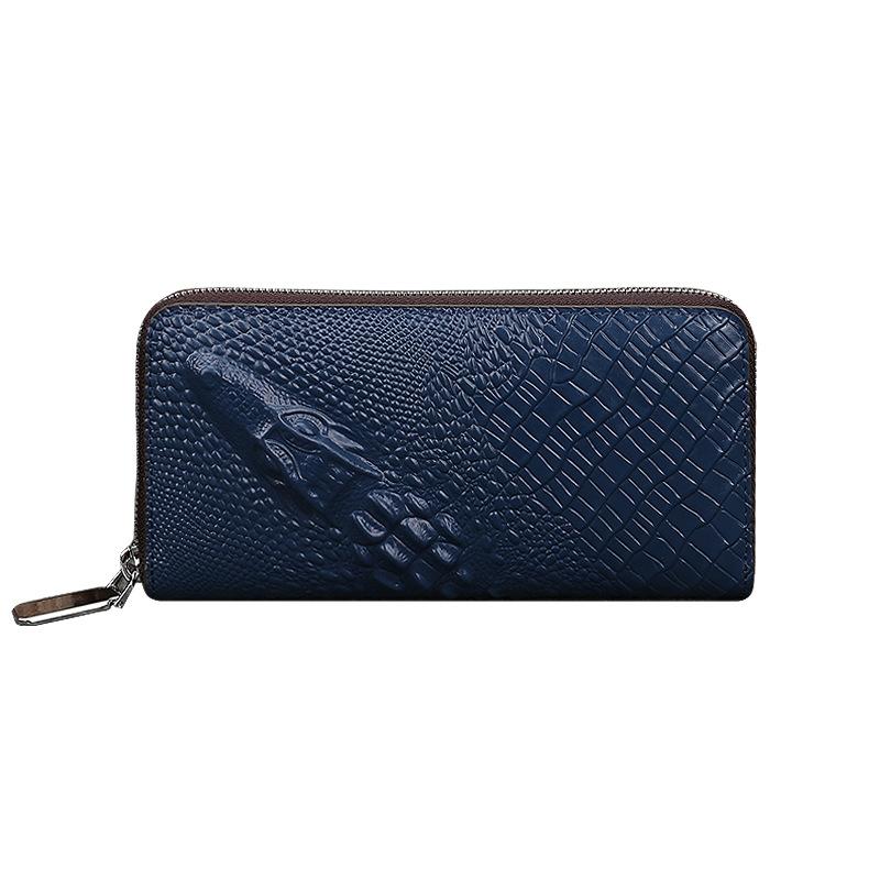 Wallet Head Layer Leather Personalized Crocodile Pattern Leather Handbag Retro Zipper Leather Wallet Texture Long Card Bag