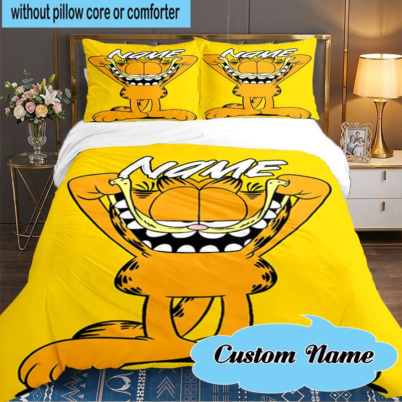 Custom Name 3PCS Gar-field's Pawsome  Bedding Set Including 1pc Duvet Cover And 2pcs Pillowcases for Bedroom, Dormitory Gift Home Decor