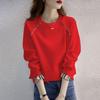 Women's Plus Velvet Loose Pullover - 2025 Spring/Autumn Korean Style, Long Sleeve Round Neck, Fake Two-Piece, Hoodless Top.