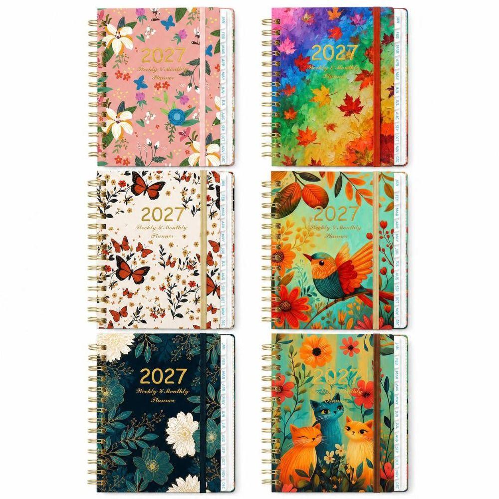 A5 Agenda Book Floral Pattern Daily Planner Book Portable 2027 Schedule Book  Students