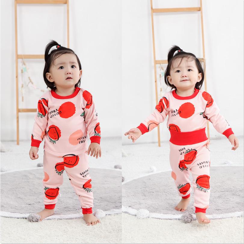 Baby-Unterwäscheset aus Samt mit hoher Taille: Jungen & Mädchen Pyjamas mit Bauchschutz für Herbst-Winter