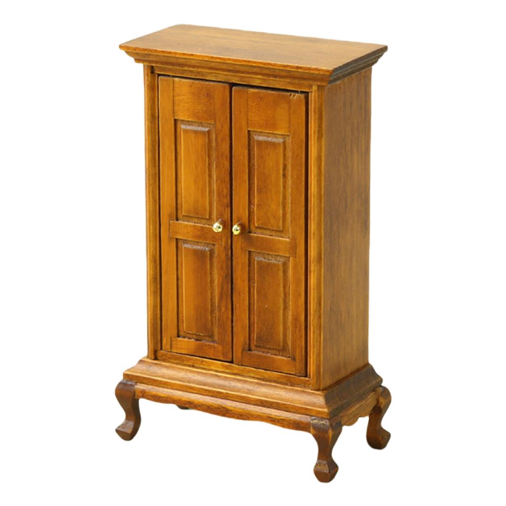 Realistic Wood Zakka Realistic Pretend Play Display Wardrobe Model Toy Vintage Armoire 1:16 Doll House