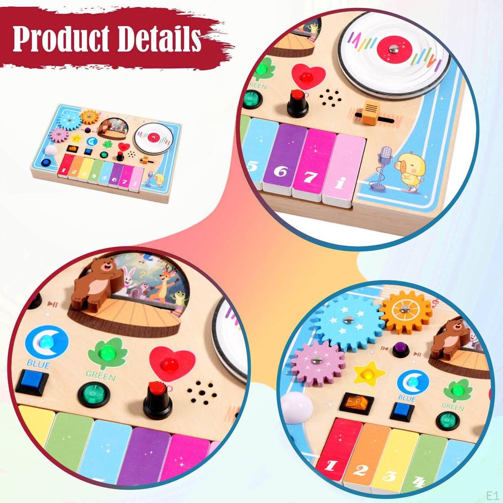 Busy Board Musical Piano Interlocking Gears Fine Motor Skills Interactive Learning Toy Wooden Music