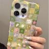 IND green grass grid pattern broken flower rabbit phone case with chain  for iPhone 11 12 13 14 15 16 17 Pro Max
