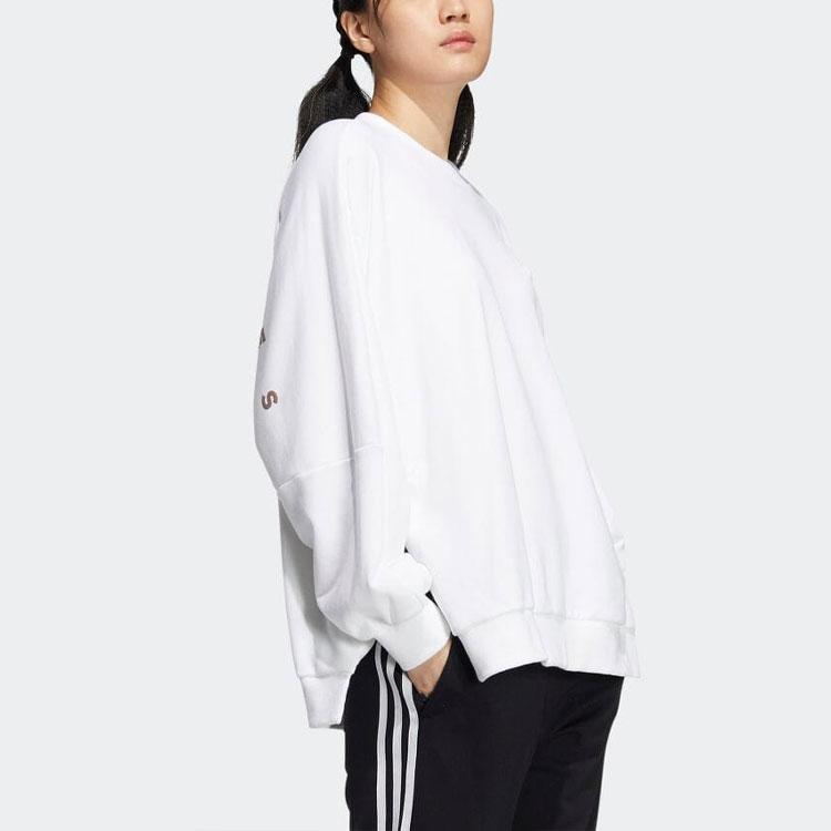 Adidas Logo Label Round Neck Pullover Long Sleeve Casual Loose Sports Sweatshirt Women sweatshirt White IA5224