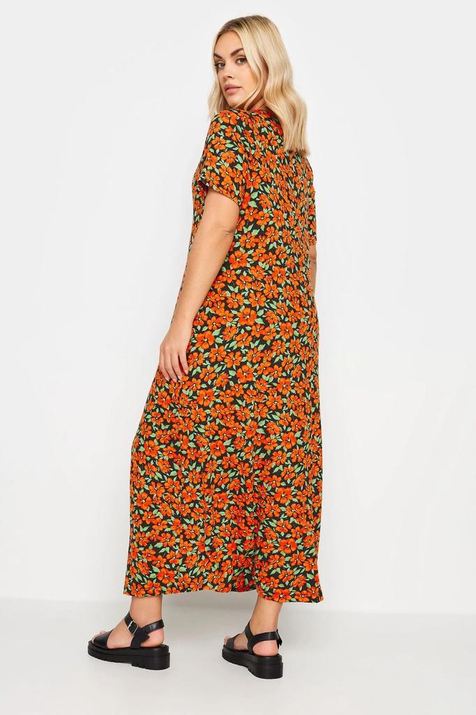 Women's Big Size Dress Plus Size V-Neck Short Sleeve Long Dress with Pockets 137820