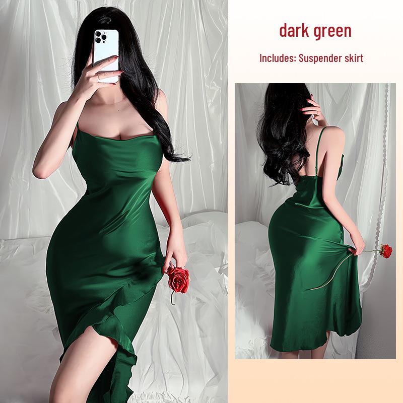 Chic Spaghetti Strap Ruffle Hem Slit Nightgown - Multi-color Loungewear