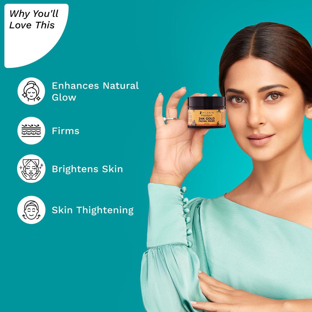 Pilgrim 24K Gold Face Mask 50 gm Pack of 1 for Glowing Skin Hydrating Radiance Boosting Collagen