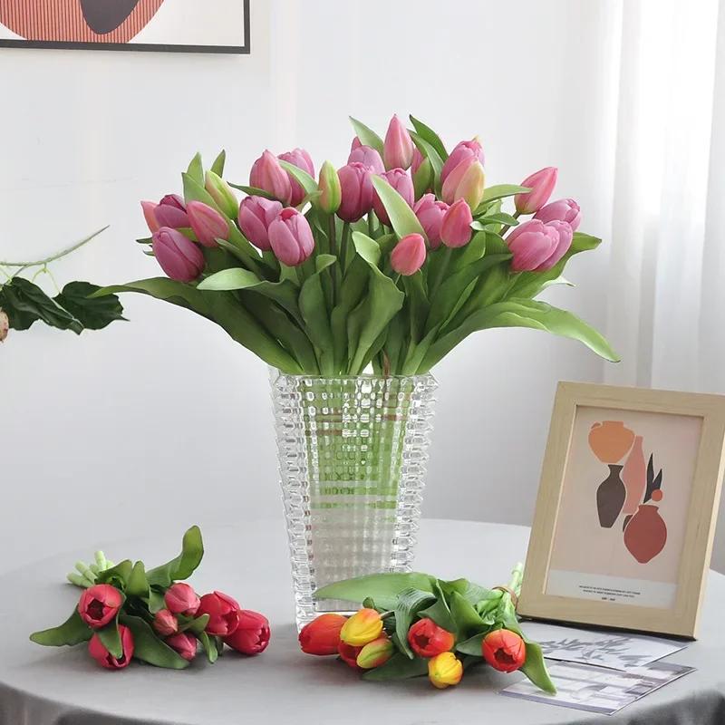 7pcs/Bouquet New Silicone Tulip Artificial Flower 40cm Real Touch Fake Plant B For Wedding Decoration Home Garen Acceeeories