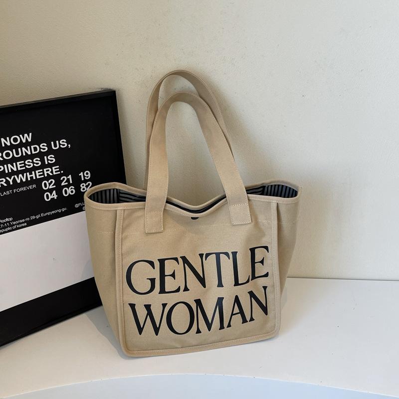 Large-capacity Canvas Bag Women's New Fashion Contrasting Color Versatile Shoulder Bag Commuter Tote Bag