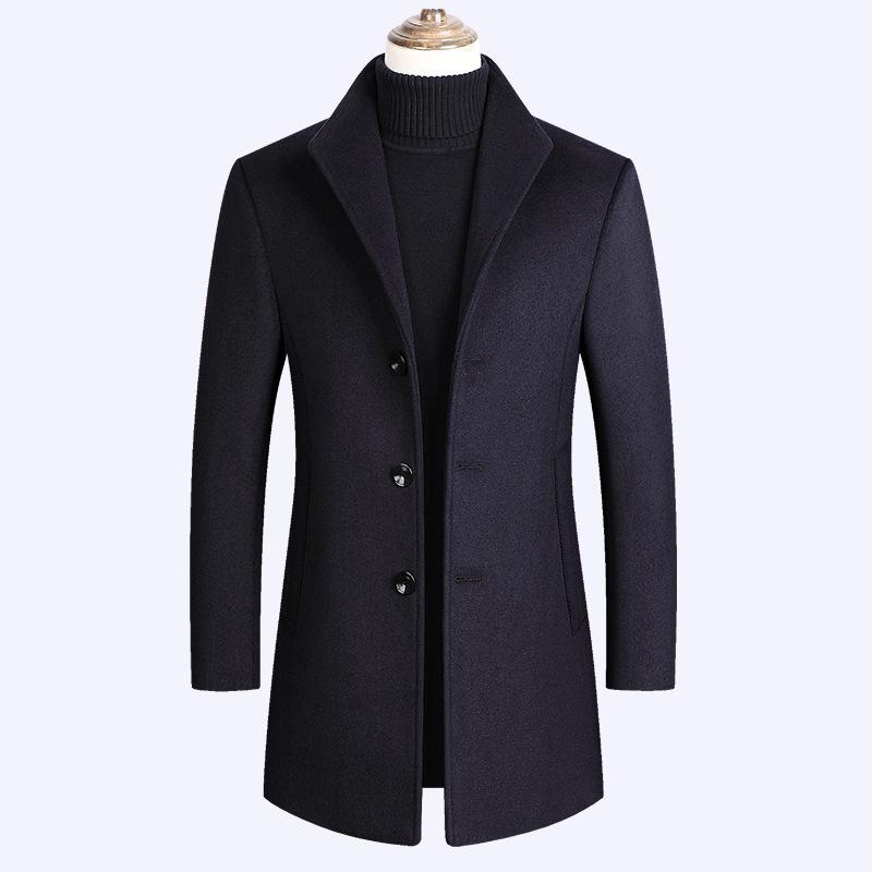 Men's Woolen Coat Medium and Long Suit Collar Cotton Thickened Woolen Coat Men's Coat