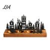 Elk Sleigh Candle Display Christmas Town Silhouette Holder, Wooden Tea Light Stand for Holiday Tabletop Decor Decoration, Metal Festive Fireplace and