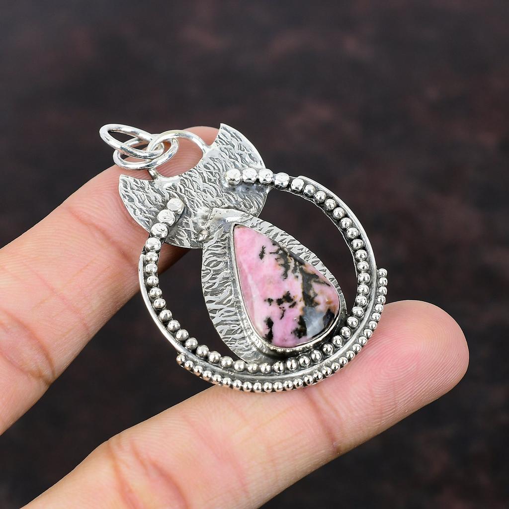 Rodonit Hänge 925 Sterlingsilver Hänge Handgjort Hänge Rodonit Ädelsten Smycken Boho Hänge Jubileumspresent Etnisk Stil Hänge