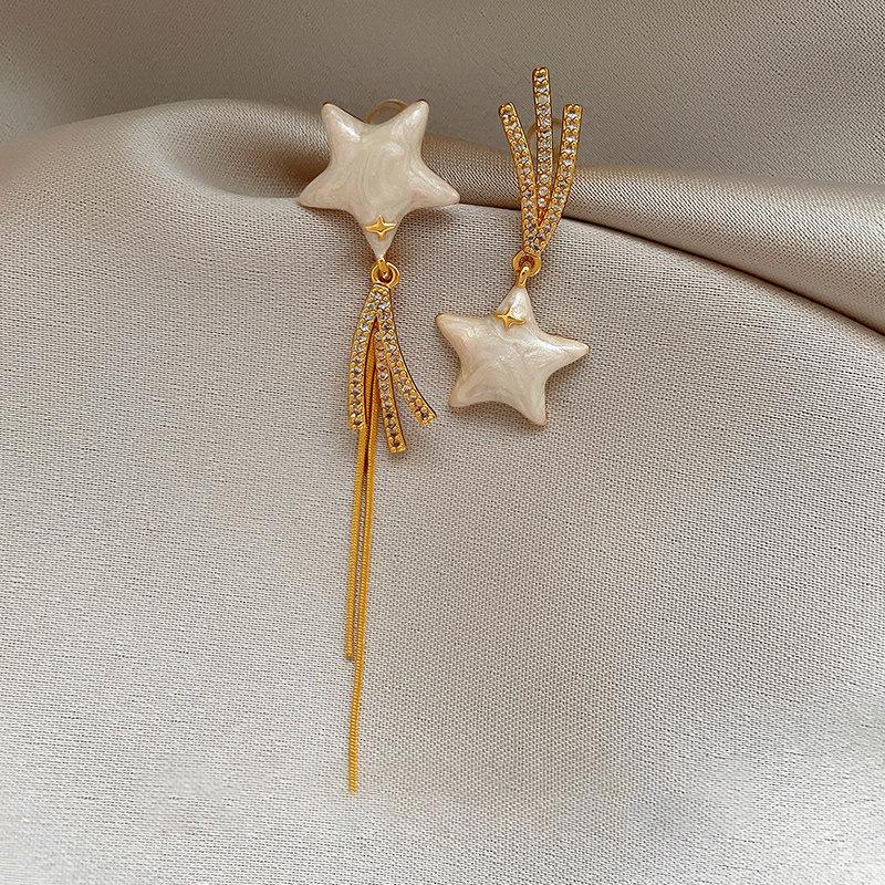 18k electroplated silver needle zircon drip oil star asymmetric stud earrings versatile earrings earrings