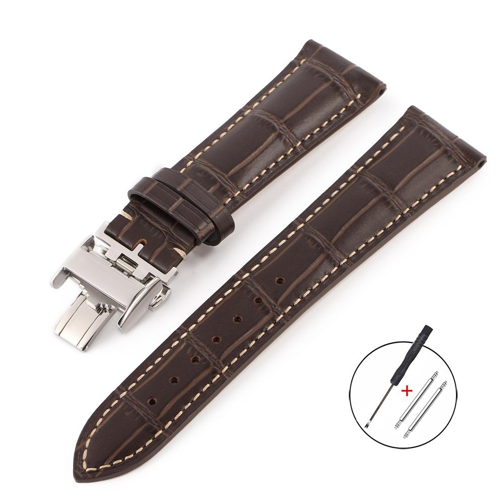 

Genuine Cowhide Watch Strap 18/19/20/21/22mm Watch Bands for Longines Butterfly Clasp Wristband Belt Brown Calfskin Bracelet 21mm