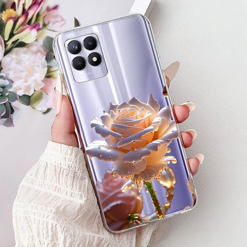 Clear Cover For Realme 8i Case RMX3151 Luxury Butterfly Love Flowers Cool Painted Phone Case For Realme Narzo 50 RMX3286 Cover