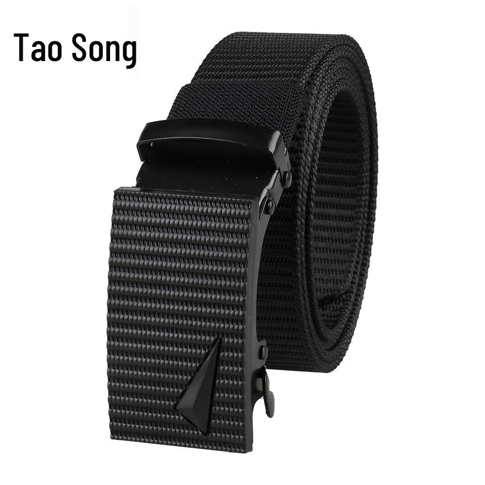 Men s Tactical Nylon Belt - Automatic Buckle, Outdoor Training, Casual Canvas Style чёрный