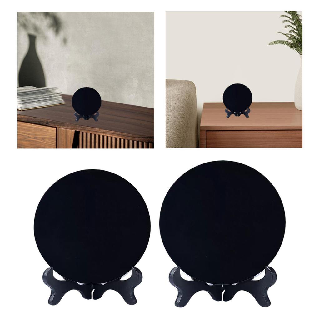 Obsidian Black Mirror Round Plate Polished Disc Home Office Decoration with Stand for Desktop Crafts