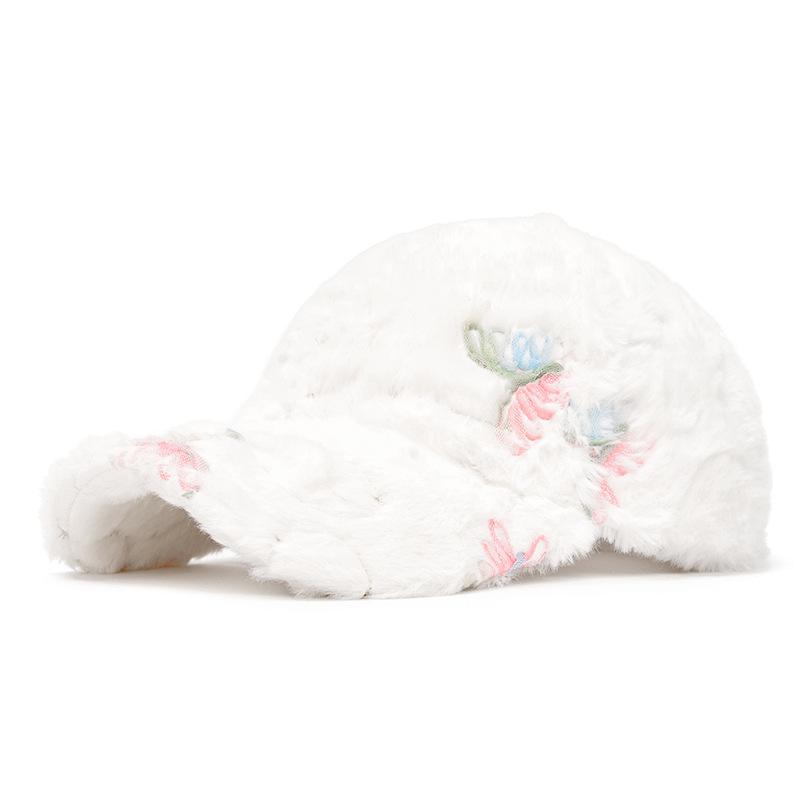 

Autumn Winter Plush Flower Warm Cap Women s Baseball Cap Thick Sun Hat білий
