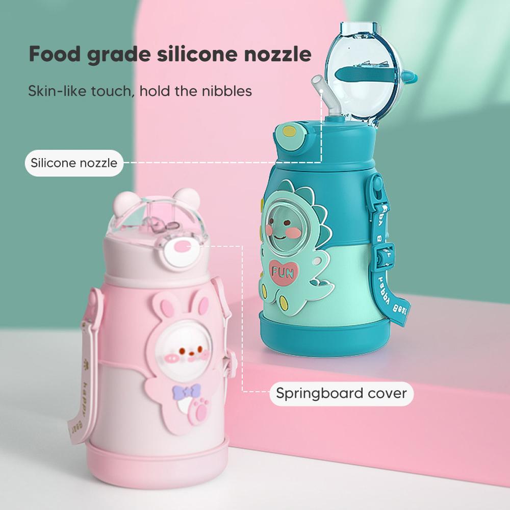 500ml Thermal Water Bottle For Children Kids Cartoon Stainless Steel Thermos Mug With Straw Leak-Proof Insulated Cup Drinkware