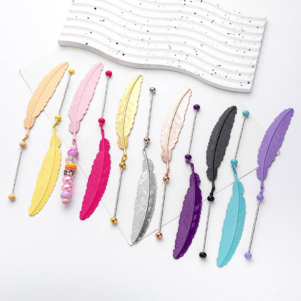 Beadable Feather Bookmarks Metal Book Page Holder with Feather Pendant Reading Gift for Book Lover Reader
