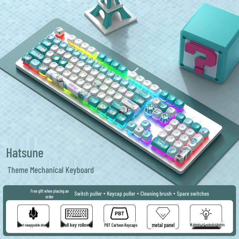 Custom Hot-Swappable Wired Mechanical Gaming Keyboard for Girls - Silent E-Sports Office/Desktop Use