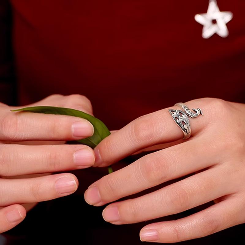 Retro Hollow Peacock Ring For Women Punk Gothic Rock Hiphop Open Ring Handmade Designer Zircon Unisex Accessories Lovers Gift