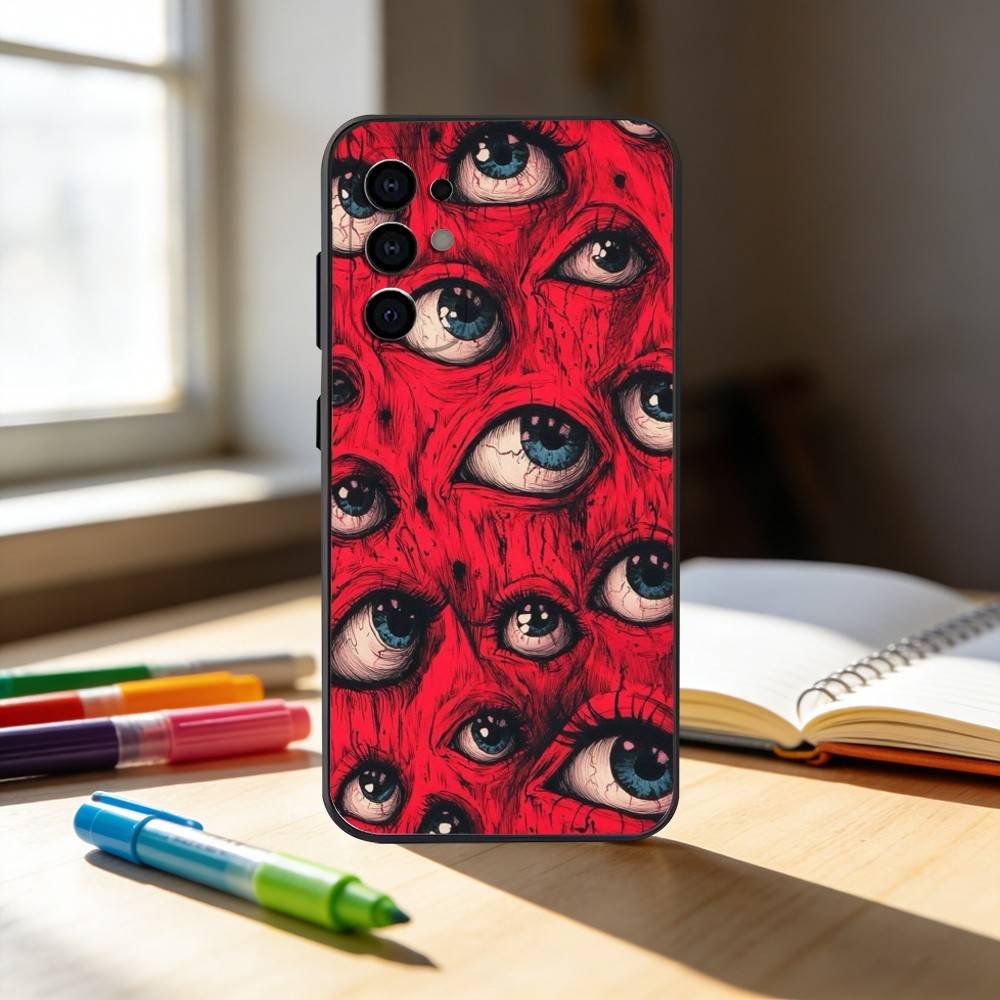 Terror Red Evil Eye Phone Case For Samsung S25,S24,S21,S22,S23,S30,Ultra,S20,Plus,Fe,Note,10,9,5G Black Cover