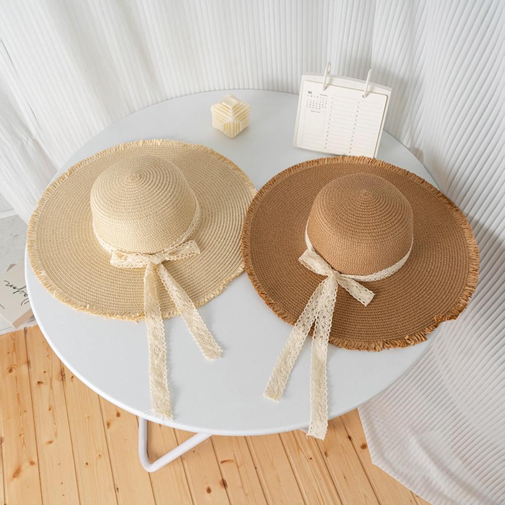 

Wide Brim Straw Hat Bowknot Sunscreen Hat Casual Beach Sun Cap Women