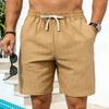 Mens Striped Linen Drawstring Beach Shorts Summer Casual