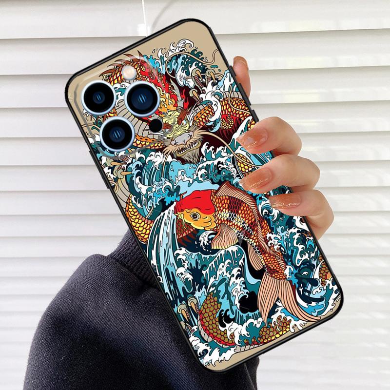 Tattoo Japanese Koi Dragon Wave Phone Case For iPhone 16 14 13 12 11 15 17 Pro Max mini 15 16 Plus 16e 17 Air Cover Fundas