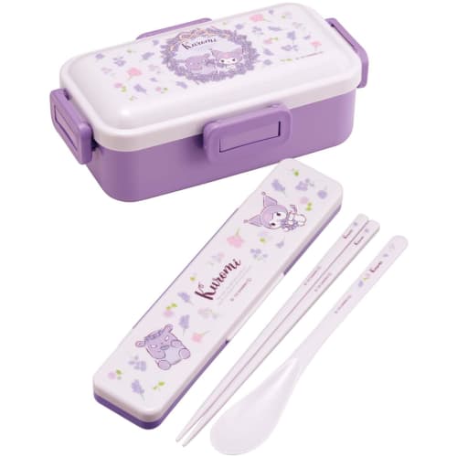 Skater Bento Box, 530ml, Single Tier, for Women, Made in Japan, with Leak-Resistant 4-Point Lock, Dishwasher and Microwave Safe, Sanrio Kuromi Flower