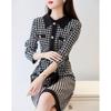Women's Houndstooth Lapel Long-Sleeve Dress