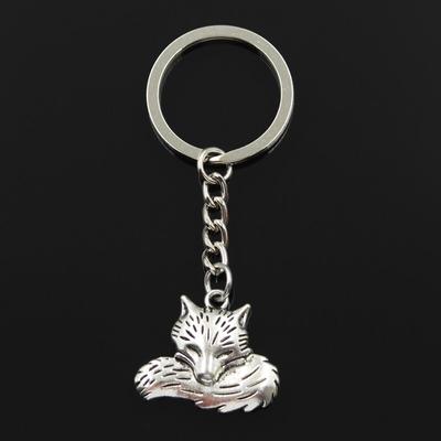 Fashion 30mm Key Ring Metal Key Chain Keychain Jewelry Antique Silver Color Plated Wolf Tail 24x28mm