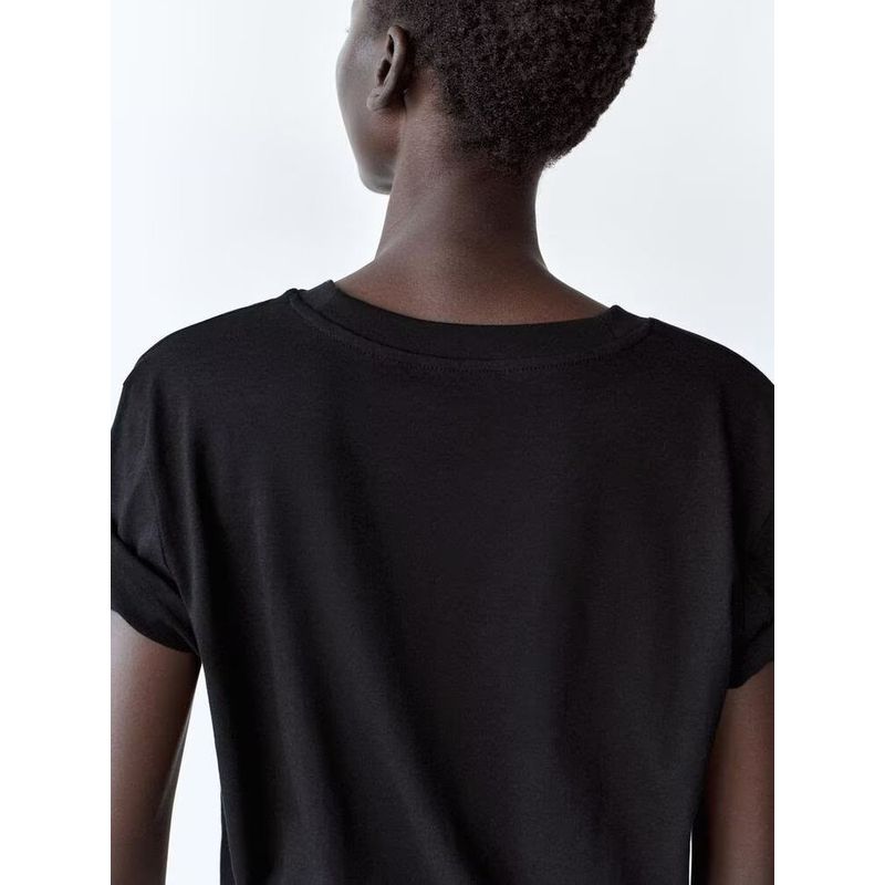 Za2025 Spring New Women's Clothing round Neck Short Sleeve Plaid Three-Color Enzyme Treatment Decorative Layer Cotton T-shirt 4174751