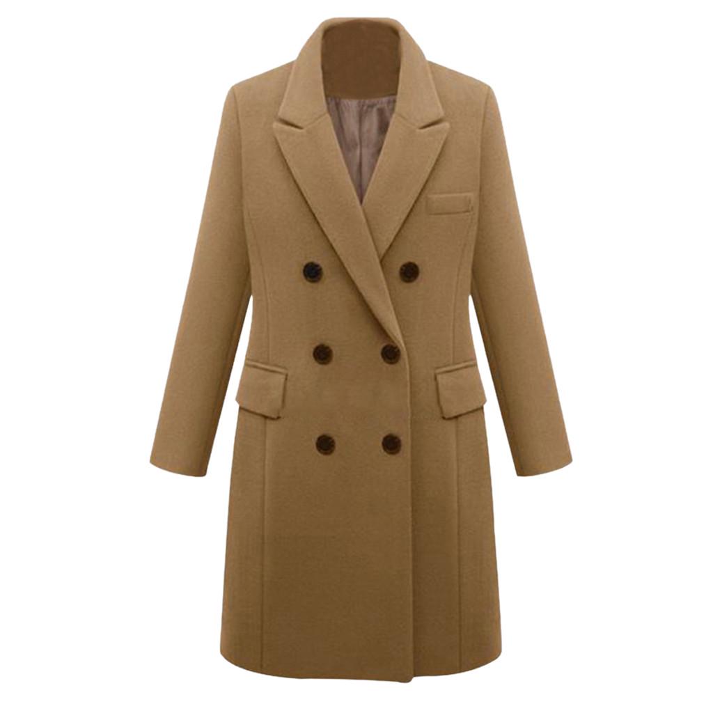 Damen Winter Revers Wollmantel Trenchcoat Lange Mantel Outwear