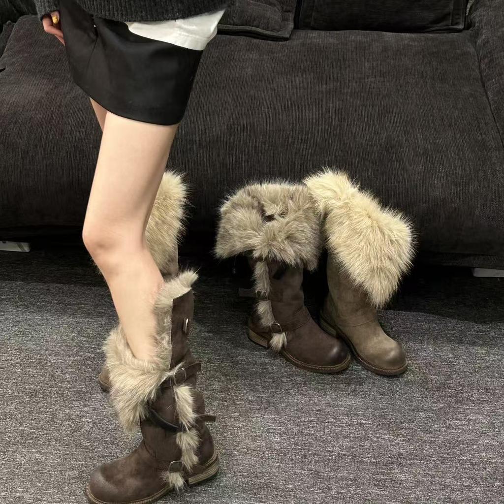 Shoe Utopia 2025 Winter Russian Tall Puckle Thick Fleece Fashion Warm Snow Boots